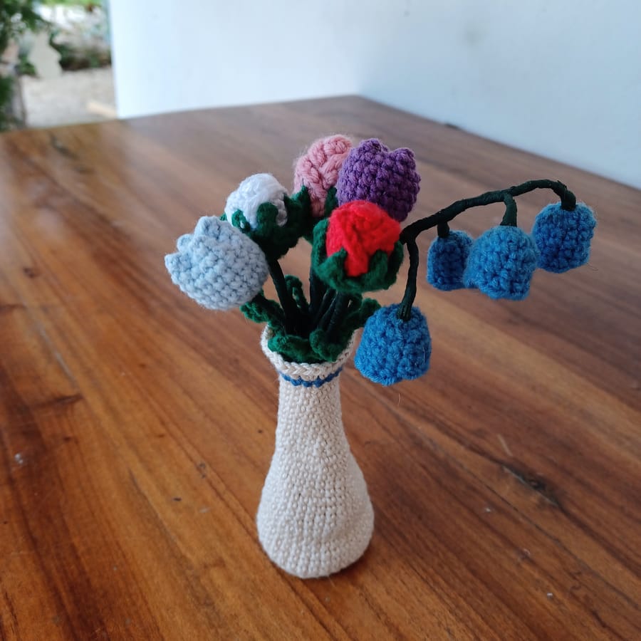 Crochet flower bouquet in a vase — handmade crochet