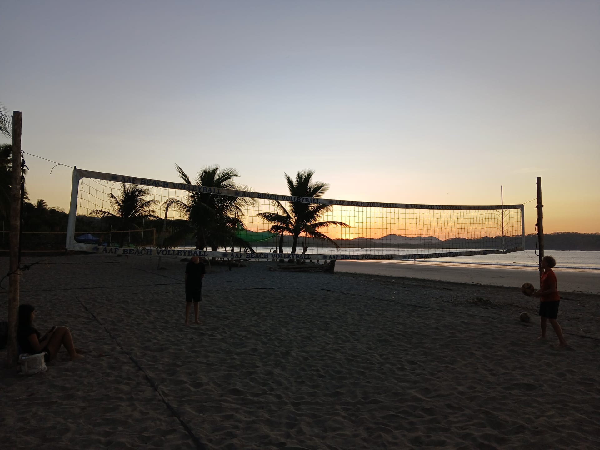 Sunset over the volleyball nets on Playa Sámara, Costa Rica