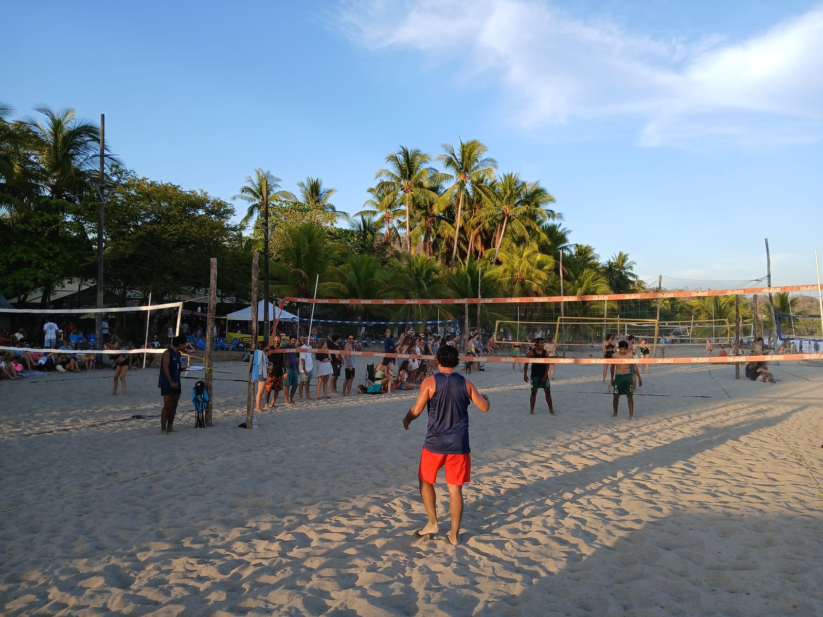 A beach volleyball game in progress on Playa Sámara